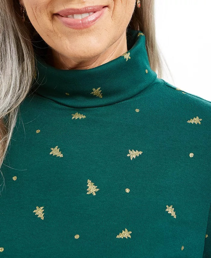 Blusa de gola alta com estampa de árvore feminina Karen Scott, verde, tamanho extra grande