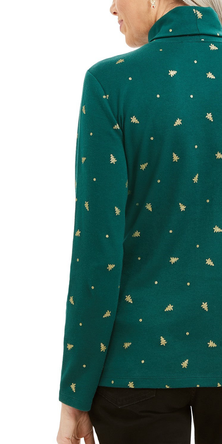 Blusa de gola alta com estampa de árvore feminina Karen Scott, verde, tamanho extra grande