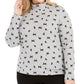 Karen Scott Blusa Plus Size Feminina Estampa de Gato e Gola Alta Cinza Tamanho Extra Grande