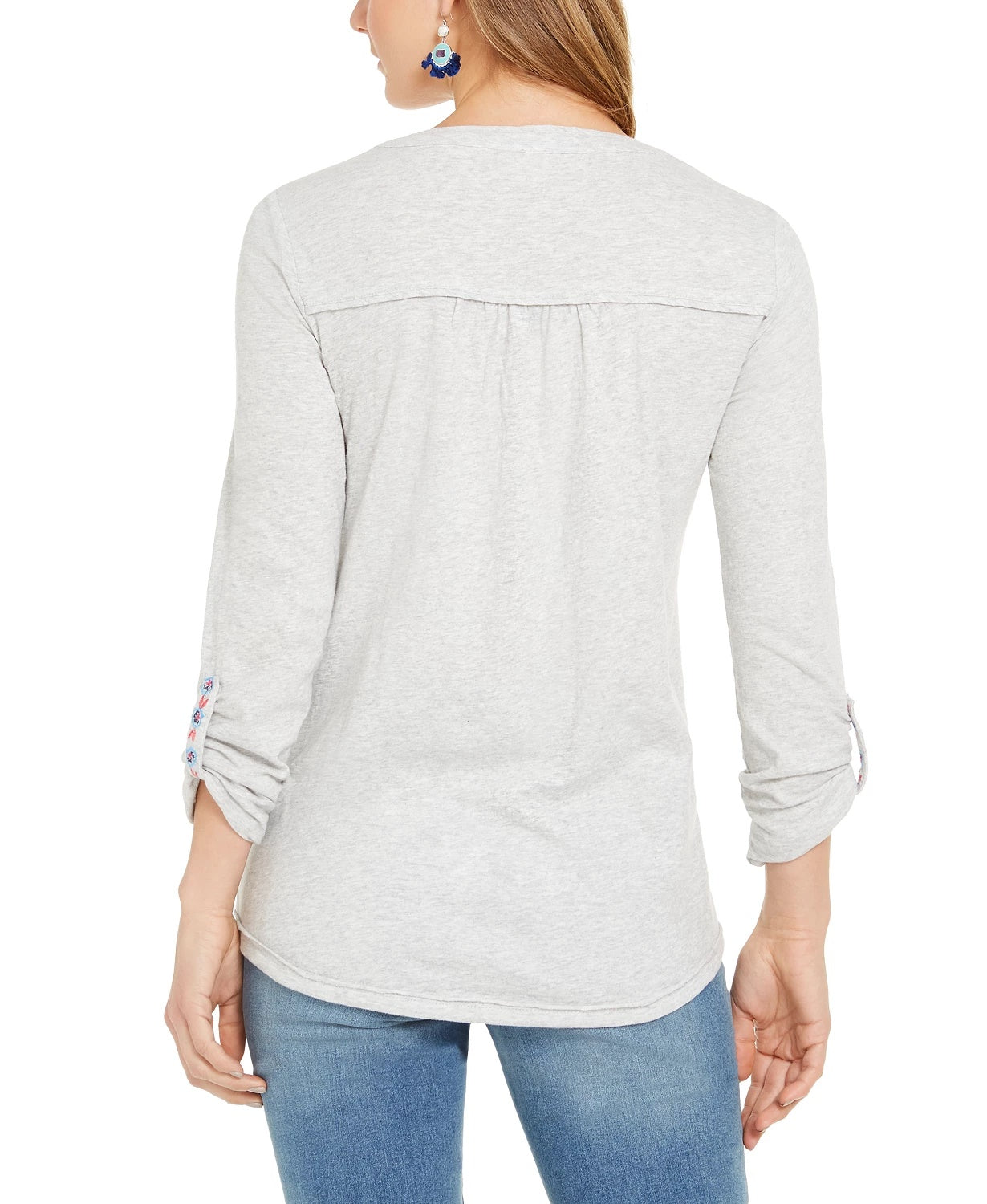 Blusa bordada feminina Style &amp; Co, cinza, tamanho médio