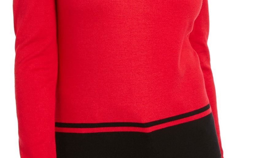 Suéter feminino Karen Scott com bainha colorida, vermelho brilhante, tamanho X-S