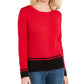 Suéter feminino Karen Scott com bainha colorida, vermelho brilhante, tamanho X-S