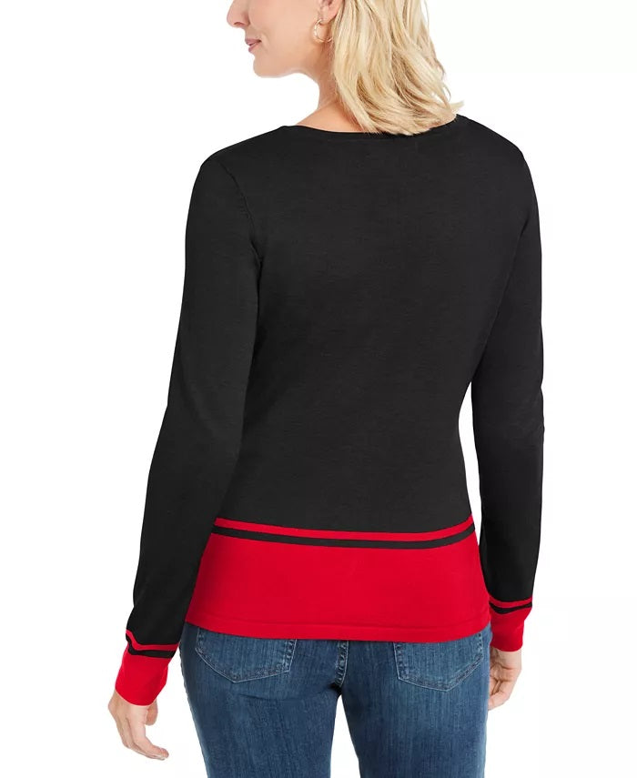 Karen Scott Cardigan Feminino Petite Colorblocked-Hem Carvão Tamanho Grande