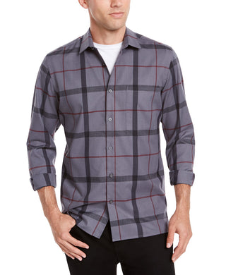 Camisa xadrez escovada Alfani masculina, corte clássico, azul, tamanho pequeno