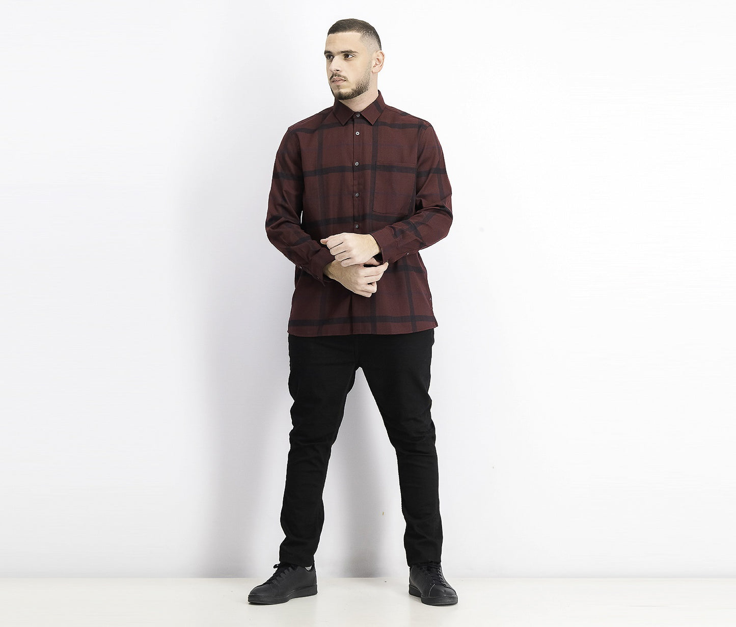 Camisa xadrez escovada de corte clássico masculina Alfani, tamanho pequeno