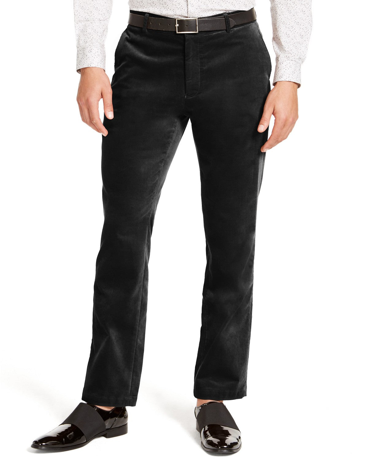 Calça de veludo slim fit grande e alta masculina da INC International Concepts, preta, tamanho 52B