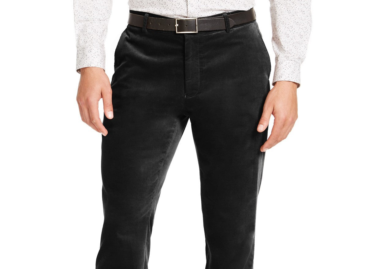 Calça de veludo slim fit grande e alta masculina da INC International Concepts, preta, tamanho 52B