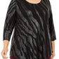 JM Collection Top feminino plus size com decote redondo e estampa, preto, tamanho extra grande