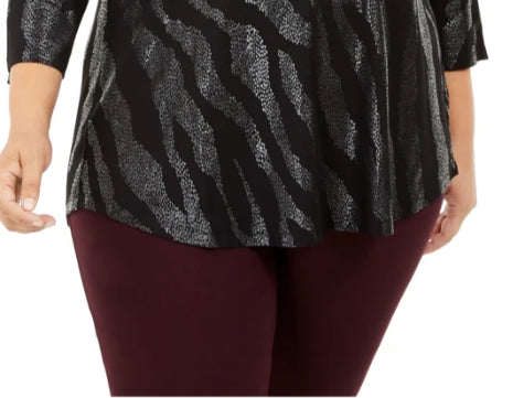 JM Collection Top feminino plus size com decote redondo e estampa, preto, tamanho extra grande