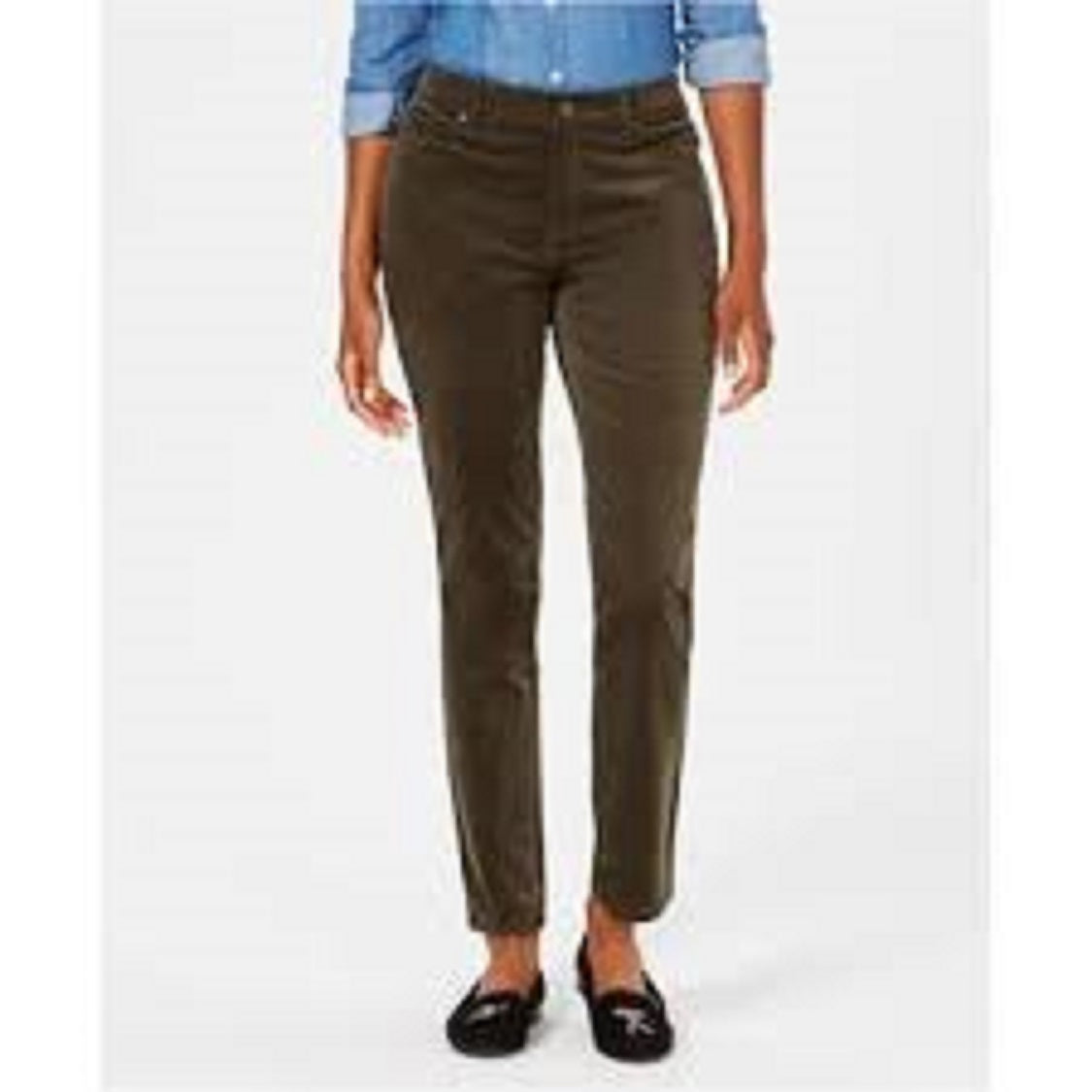 Calças de veludo cotelê Lexington Tummy Control femininas Charter Club, verde-escuro, tamanho 18