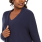 Cardigan feminino de algodão com botões laterais e abertura frontal, tamanho grande, azul, da coleção JM