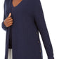 Cardigan feminino de algodão com botões laterais e abertura frontal, tamanho médio, azul, da coleção JM