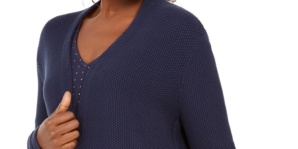 Cardigan feminino de algodão com botões laterais e abertura frontal, tamanho extra grande, azul, da coleção JM