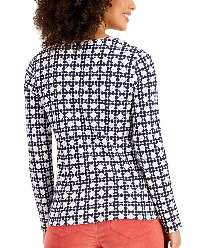 Camiseta feminina estampada de algodão pima Charter Club, branca, tamanho médio