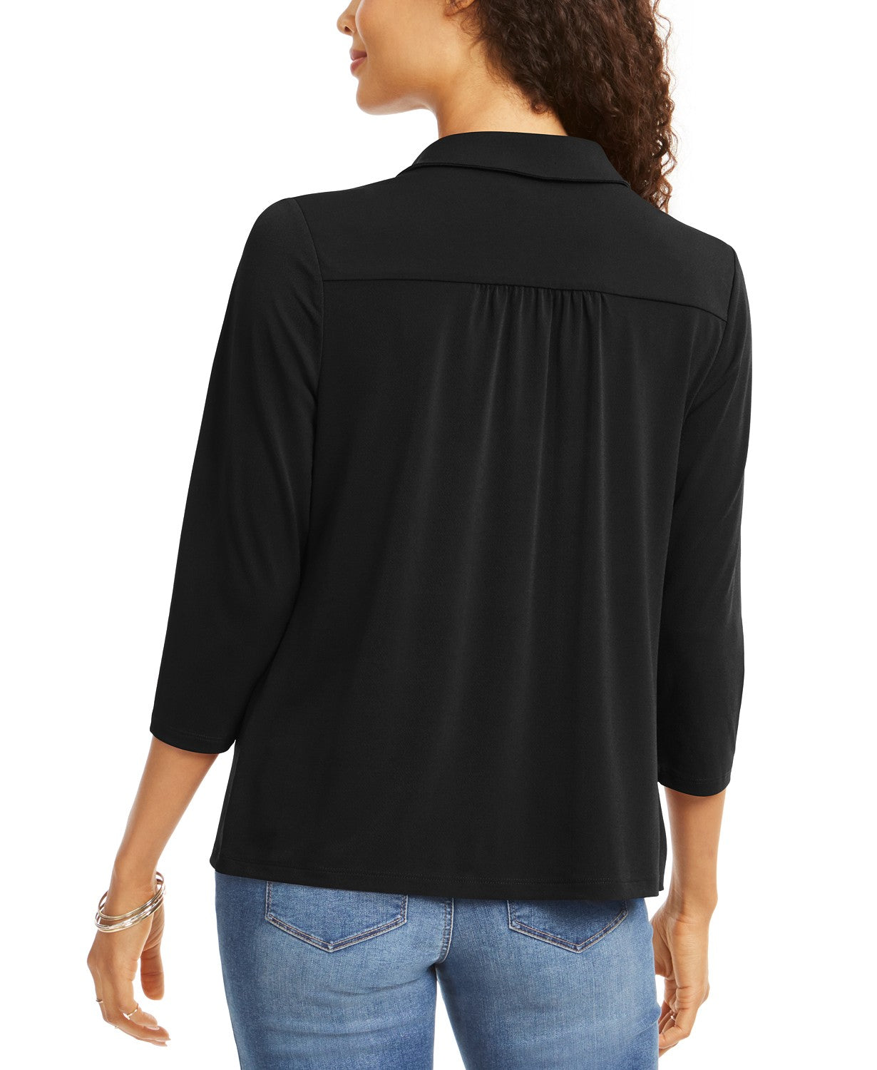 Camisa polo feminina de malha Charter Club, preta, tamanho grande