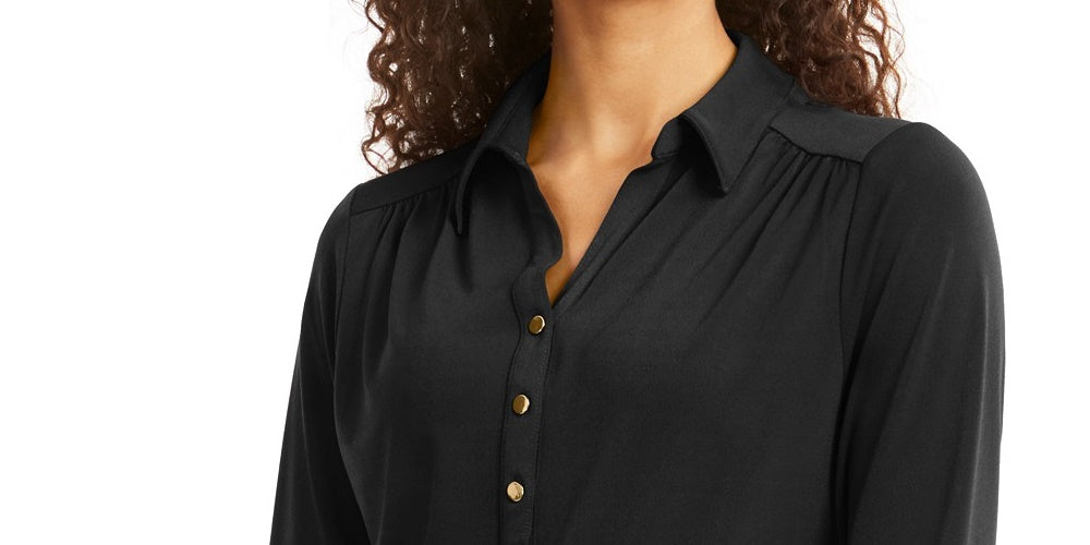 Camisa polo feminina de malha Charter Club, preta, tamanho médio