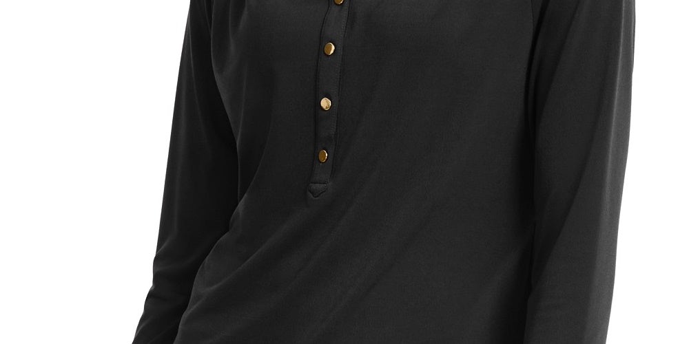 Camisa polo feminina de malha Charter Club, preta, tamanho médio