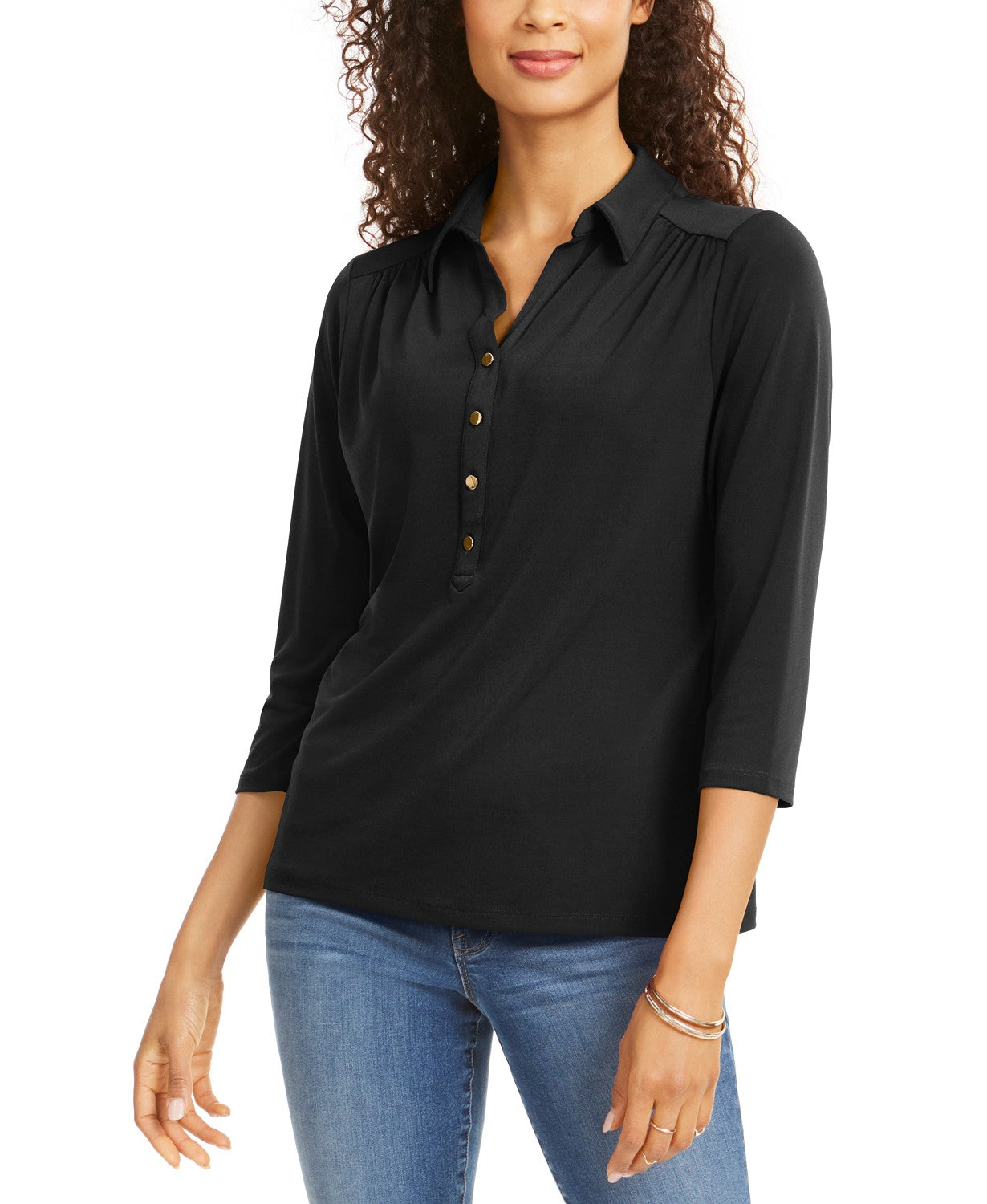 Camisa polo feminina de malha Charter Club, preta, tamanho X-S