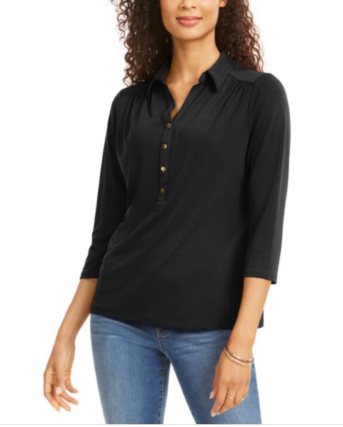 Camisa polo feminina de malha Charter Club, preta, tamanho XX-G