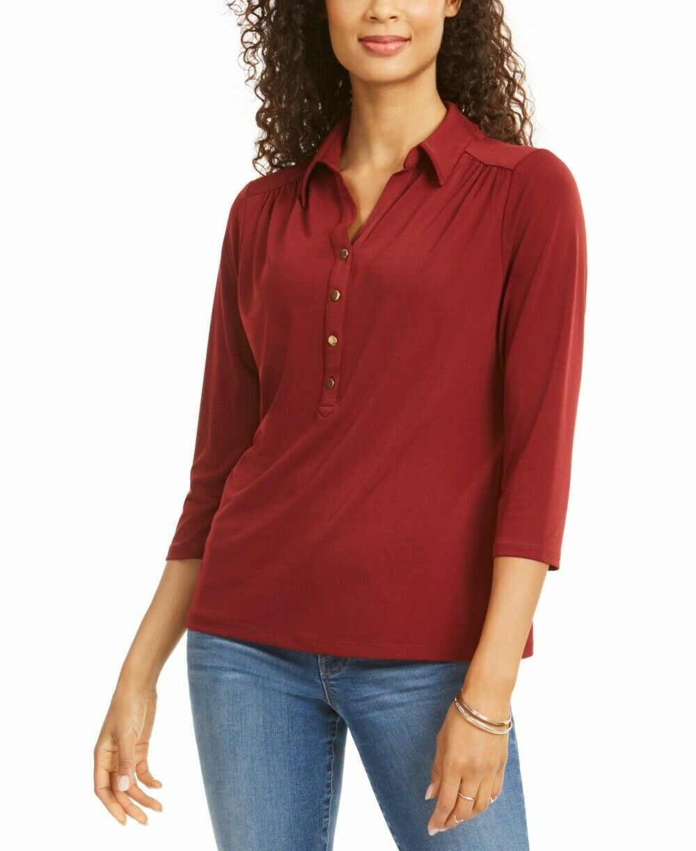 Camisa polo feminina de malha Charter Club, tamanho grande, vinho, Carriage