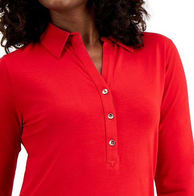Camisa polo feminina de malha Charter Club, vermelho vivo, tamanho extragrande