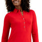 Camisa polo feminina de malha Charter Club com botões vermelhos, tamanho médio