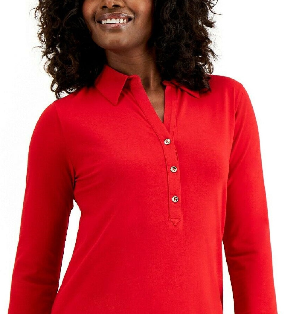 Camisa polo feminina de malha Charter Club com botões vermelhos, tamanho médio