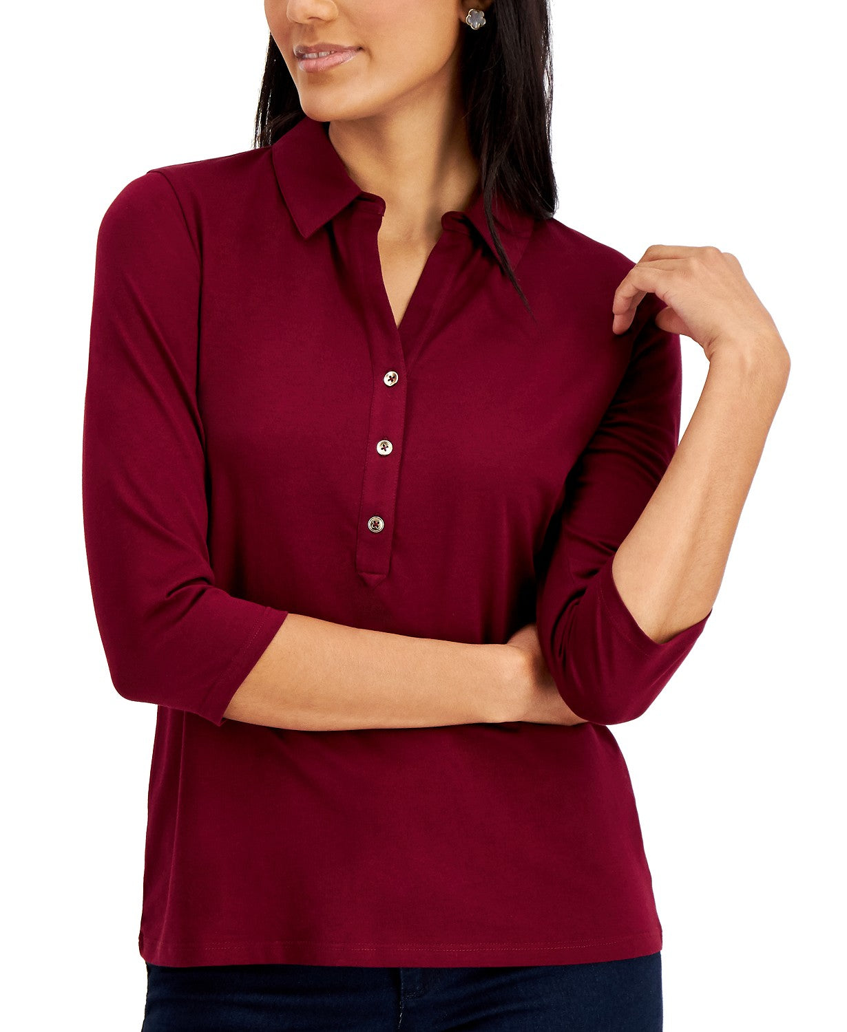 Camisa polo feminina de malha Charter Club, vinho, tamanho extragrande