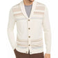 Cardigan masculino de malha intarsia com listras geométricas Tasso Elba, branco, tamanho grande