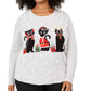 Moletom feminino Karen Scott com estampa de gatos e feriados plus size, cinza médio, tamanho 1X