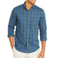 Camisa xadrez elástica de desempenho regular masculina Club Room, azul, tamanho XX-G