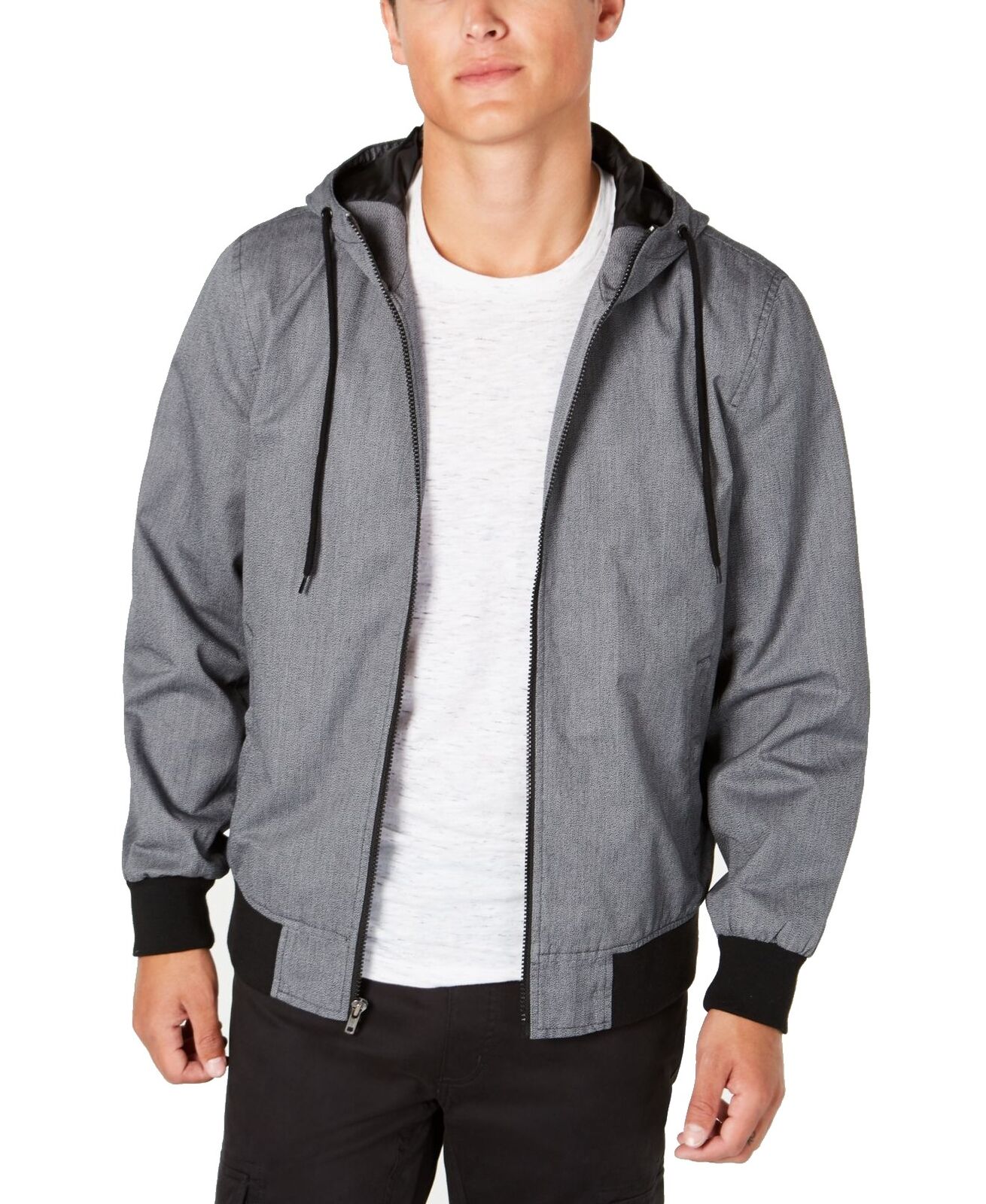 Jaqueta masculina American Rag com capuz e zíper frontal, cinza, tamanho XX-G