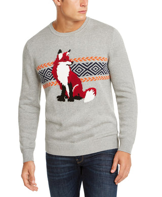 Club Room Men's Fox Graphic Crewneck Sweater Gray Size Extra Large
