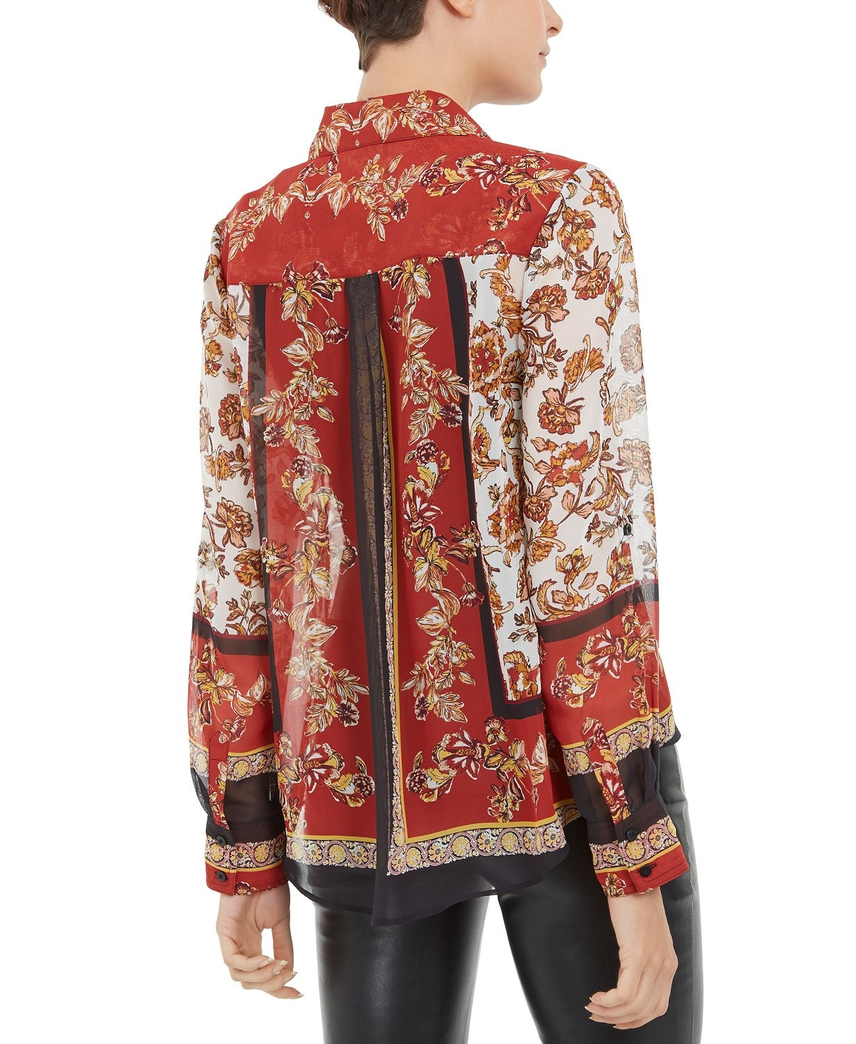 Blusa feminina estampada com cachecol pequeno, tamanho médio vermelho, INC International Concepts