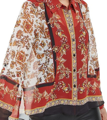 Blusa feminina estampada com cachecol pequeno, tamanho médio vermelho, INC International Concepts