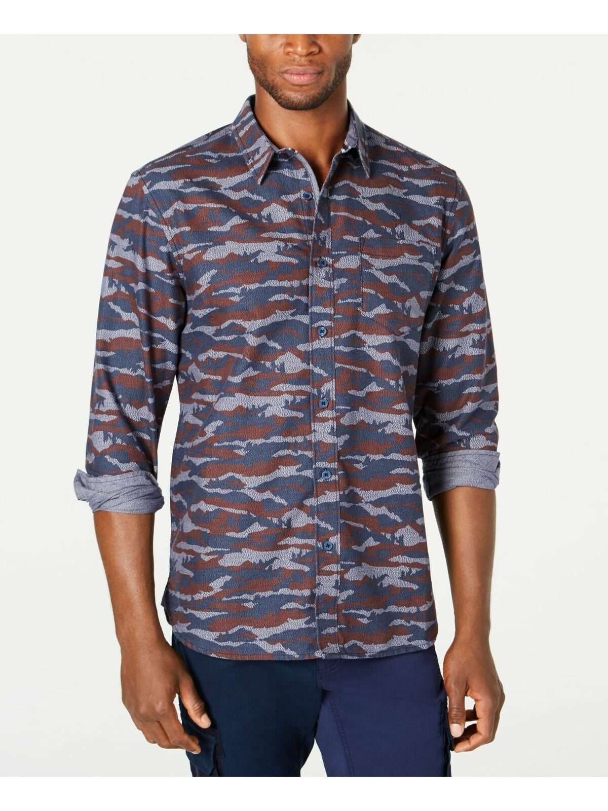 Camisa social masculina com gola estampada American Ran, tamanho clássico grande