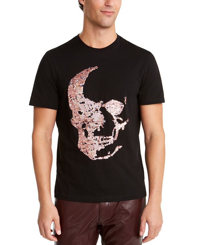 Camiseta masculina com estampa de caveira e lantejoulas Renew da INC International Concepts, preta profunda, tamanho grande