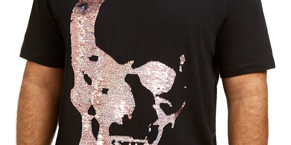 Camiseta masculina com estampa de caveira e lantejoulas, tamanho 3 extra grande, da INC International Concepts