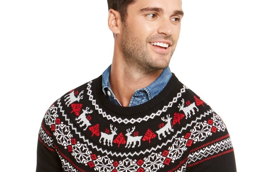 Suéter masculino Charter Club Fair-Isle Family, preto, tamanho extragrande