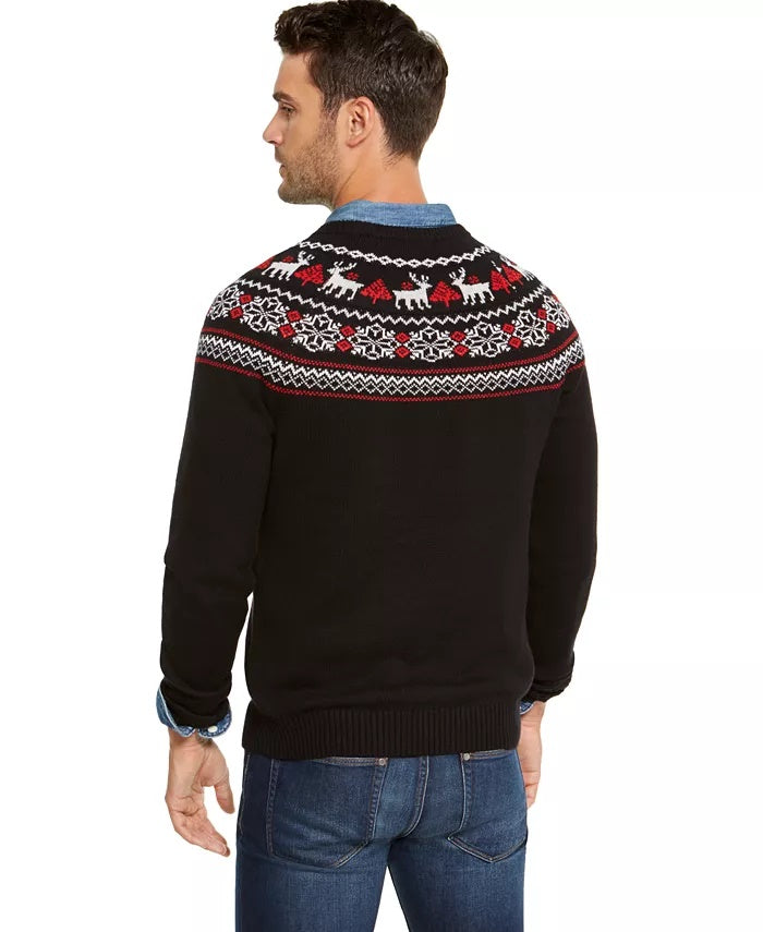 Suéter masculino Charter Club Fair-Isle Family, preto, tamanho 2, extra grande