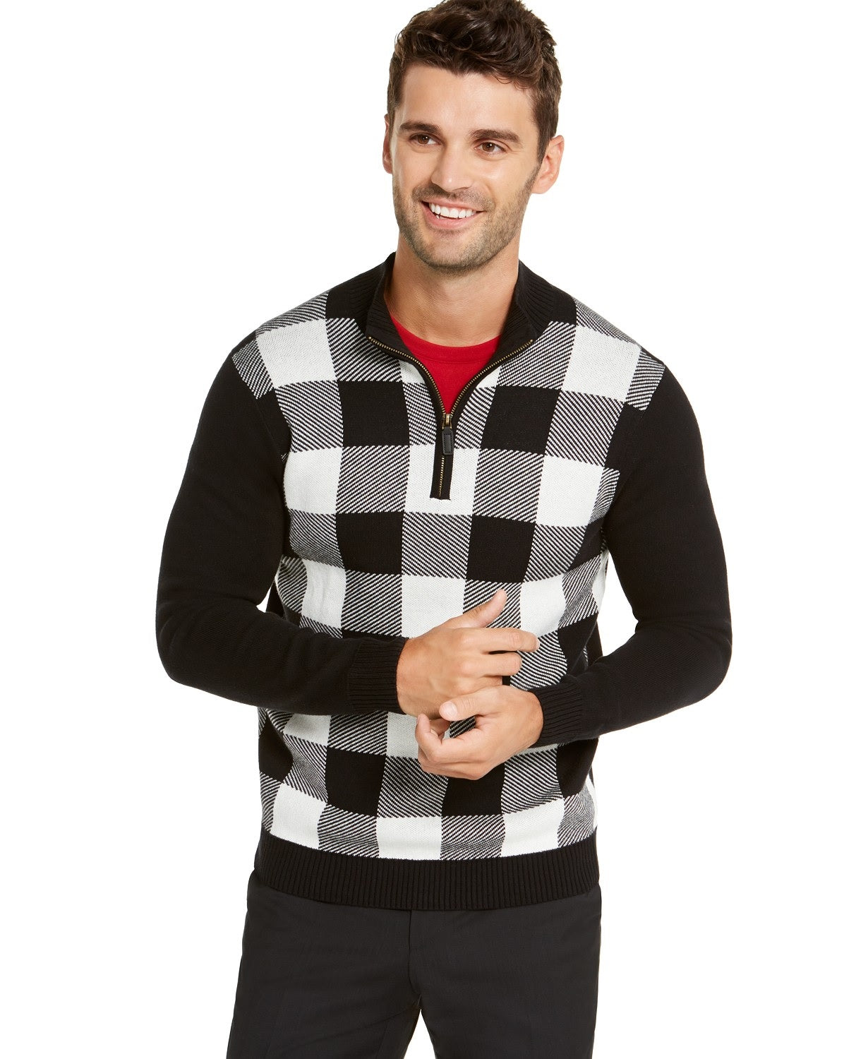 Charter Club Suéter masculino Buffalo Check Family, branco, tamanho 2, extra grande