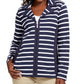 Jaqueta feminina Karen Scott Sport French Terry listrada azul tamanho extra grande