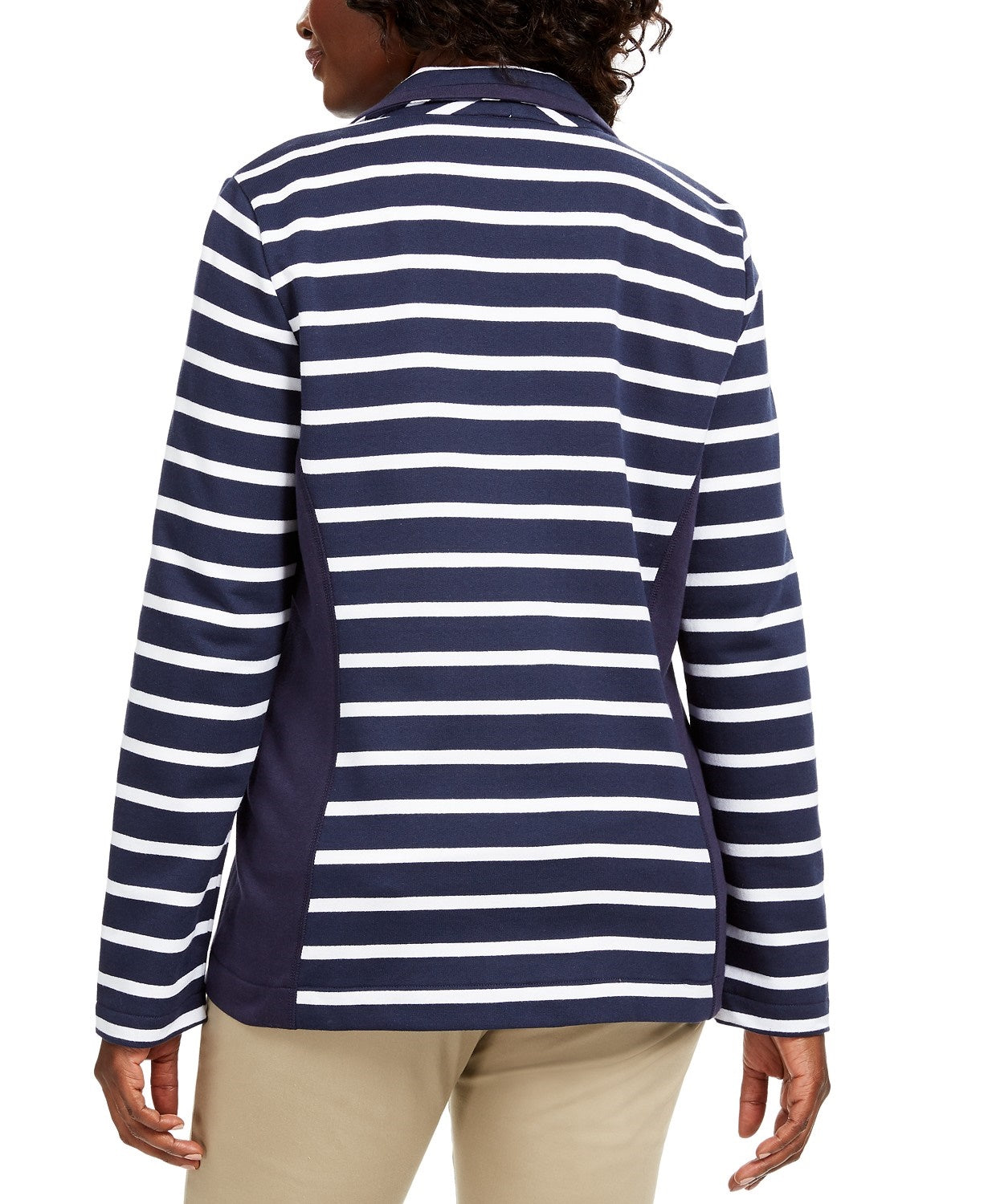 Jaqueta feminina Karen Scott Sport French Terry listrada azul tamanho extra grande