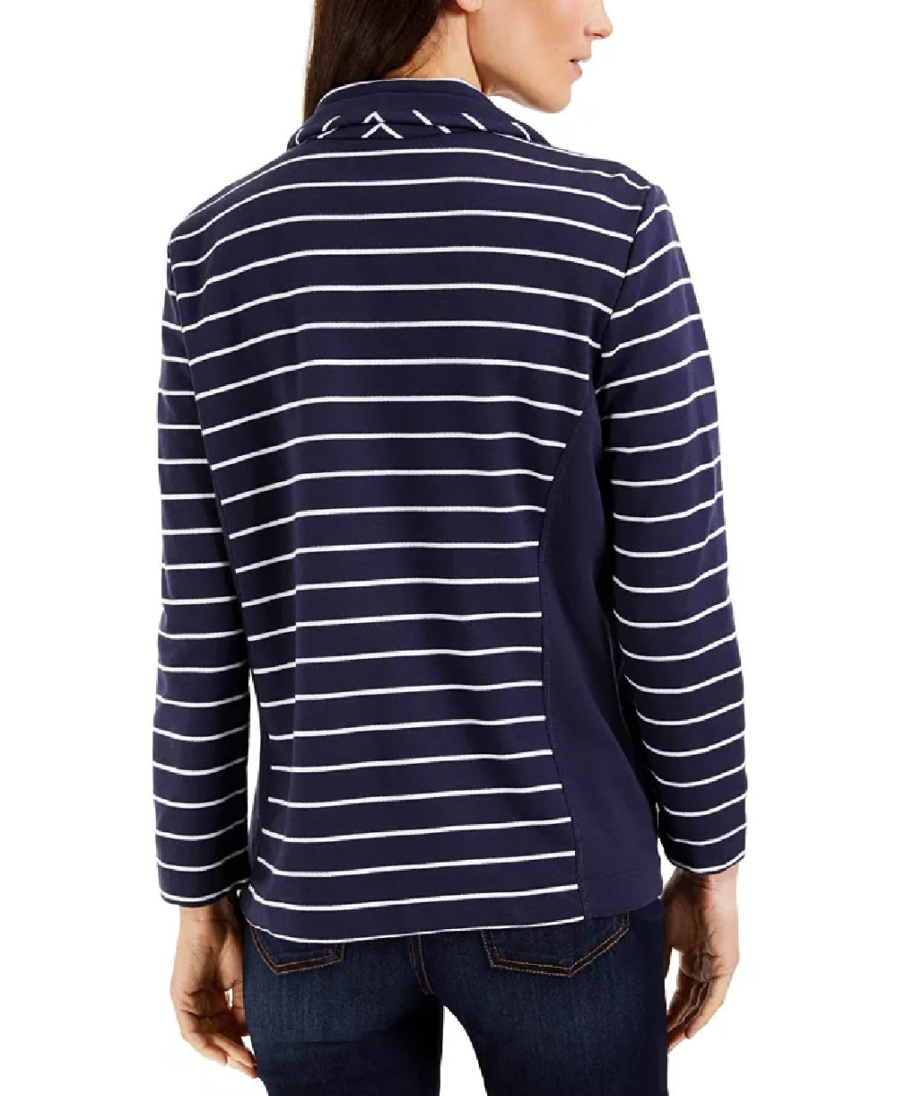 Jaqueta feminina Karen Scott Sport French Terry listrada azul marinho tamanho grande