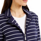 Jaqueta feminina Karen Scott Sport French Terry listrada azul marinho tamanho médio