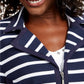 Jaqueta feminina Karen Scott Sport French Terry listrada azul marinho tamanho P