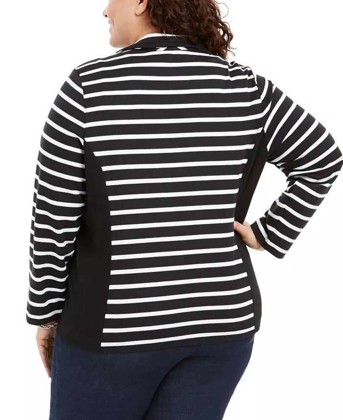 Jaqueta feminina Karen Scott plus size com gola entalhada e zíper frontal, preta, tamanho extrapequeno