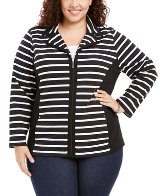 Karen Scott Women's Plus Size Notch Collar Zip-Front Jacket Black Size3 Extra Large