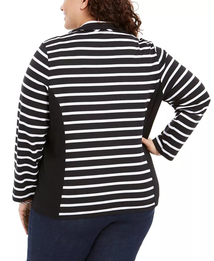 Jaqueta feminina Karen Scott plus size com gola entalhada e zíper frontal, preta, tamanho 3, extra grande