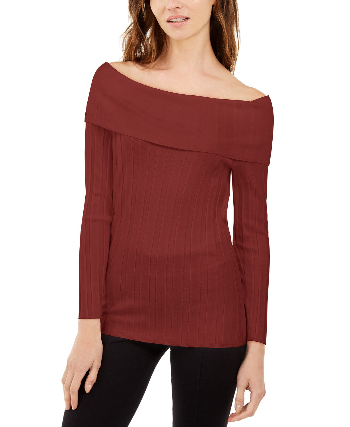 Suéter feminino canelado ombro a ombro INC International Concepts, vermelho, tamanho XX-G
